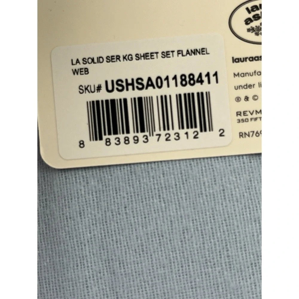 Laura Ashley KING Size Solid Flannel Sheet Set in Blue 100% Cotton NEW